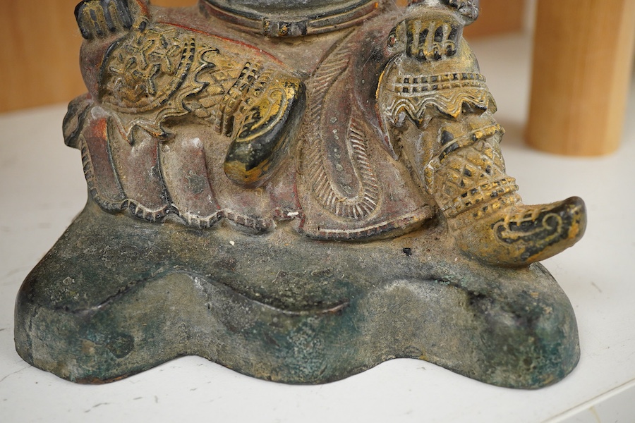 A gilt bronze figure of a Japanese warrior 22cm high.